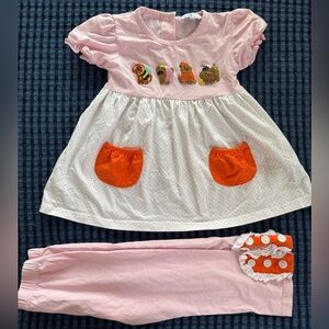Cutie Pie Smocks French knot puppies smocked pink Halloween pants set, size 3t